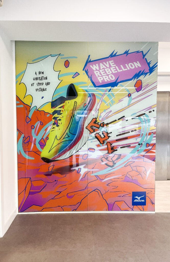 colourful manifestation with running shoes in reception